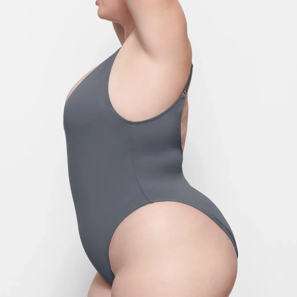 NWT Skims Swim Scoop Neck One Piece Swimsuit M Gunmetal Grey